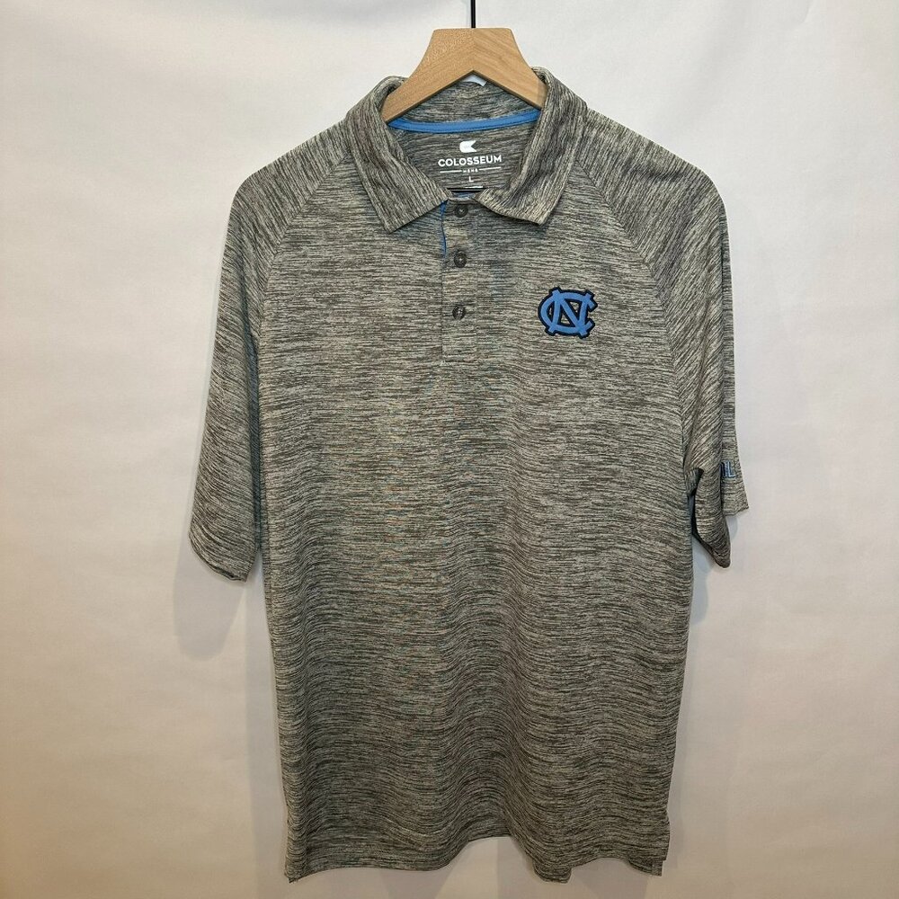 UNC Tar Heels Colosseum golf performance polo L grey Carolina blue